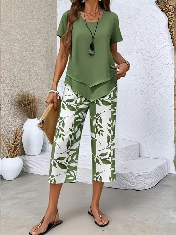 Arvessa | Conjunto de Dos Piezas con Estampado de Hojas Casual